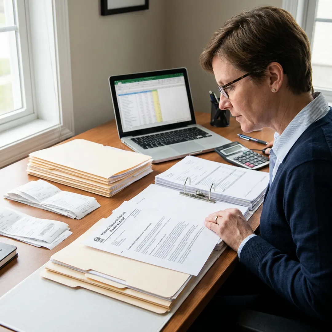 Tax professional reviewing IRS audit documents