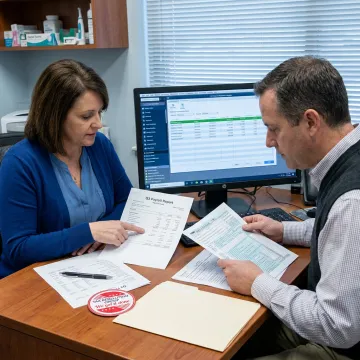 Accountant reviewing dental payroll records