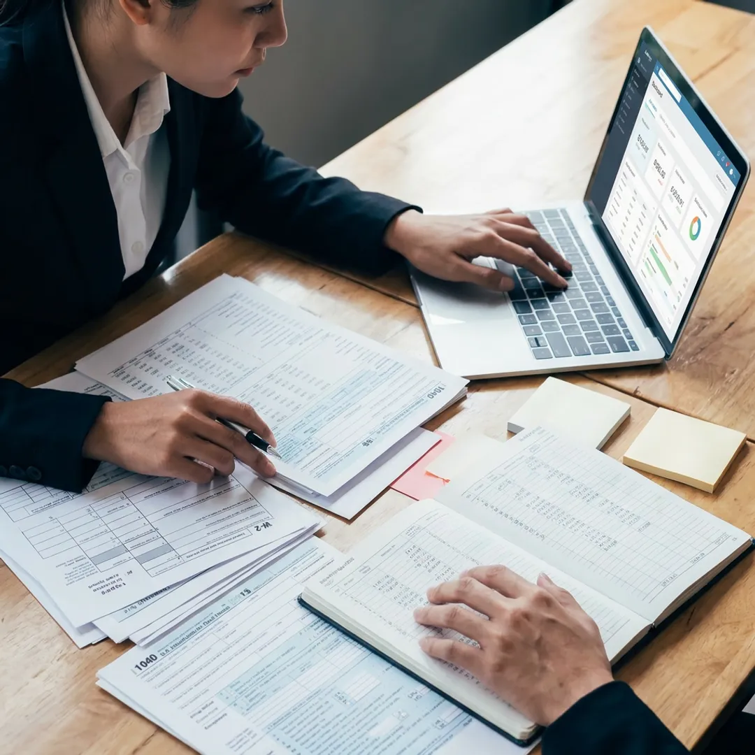 Accountant reviewing business financial records