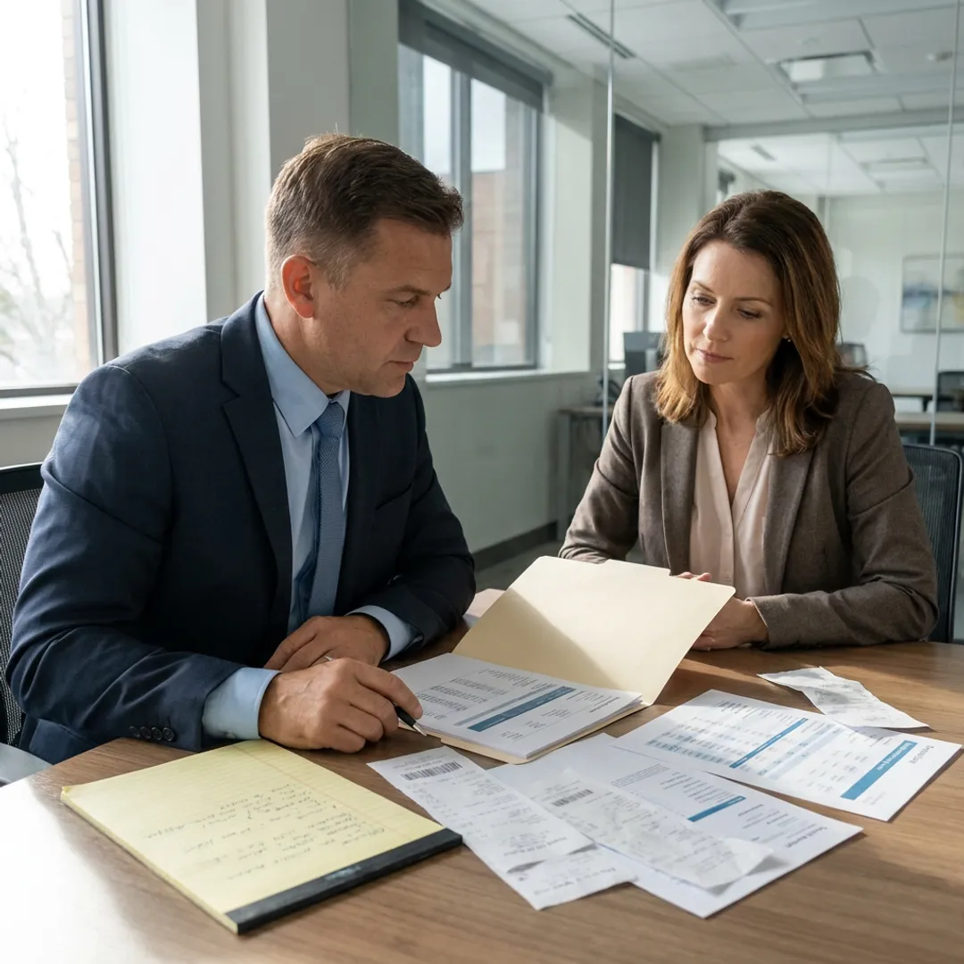 Tax advisor reviewing client financial documents
