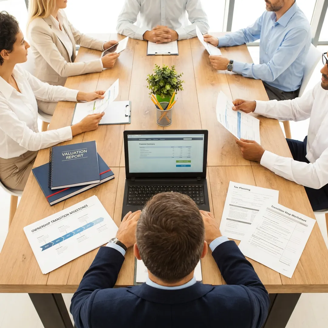 Advisor reviewing business succession planning process