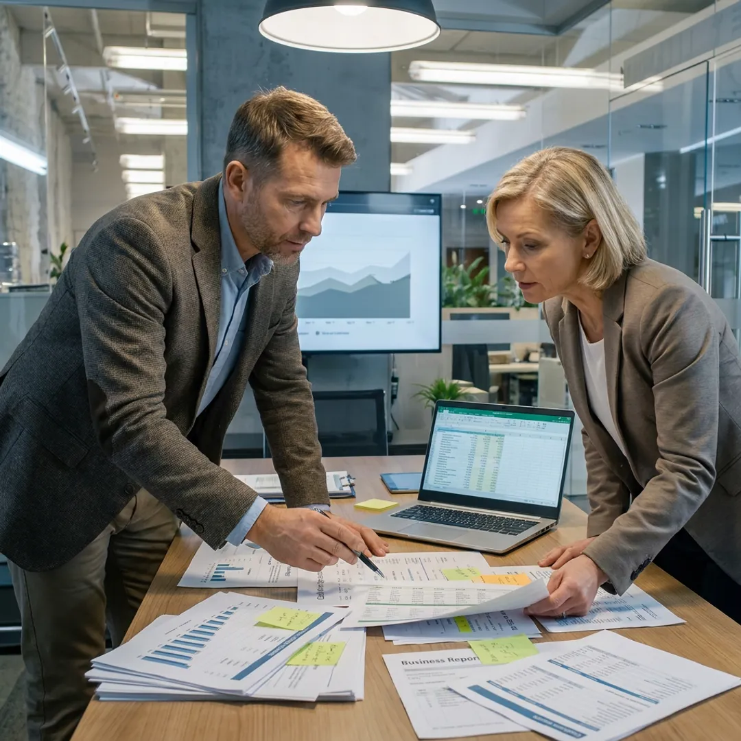 Financial advisor reviewing projections with small business owner