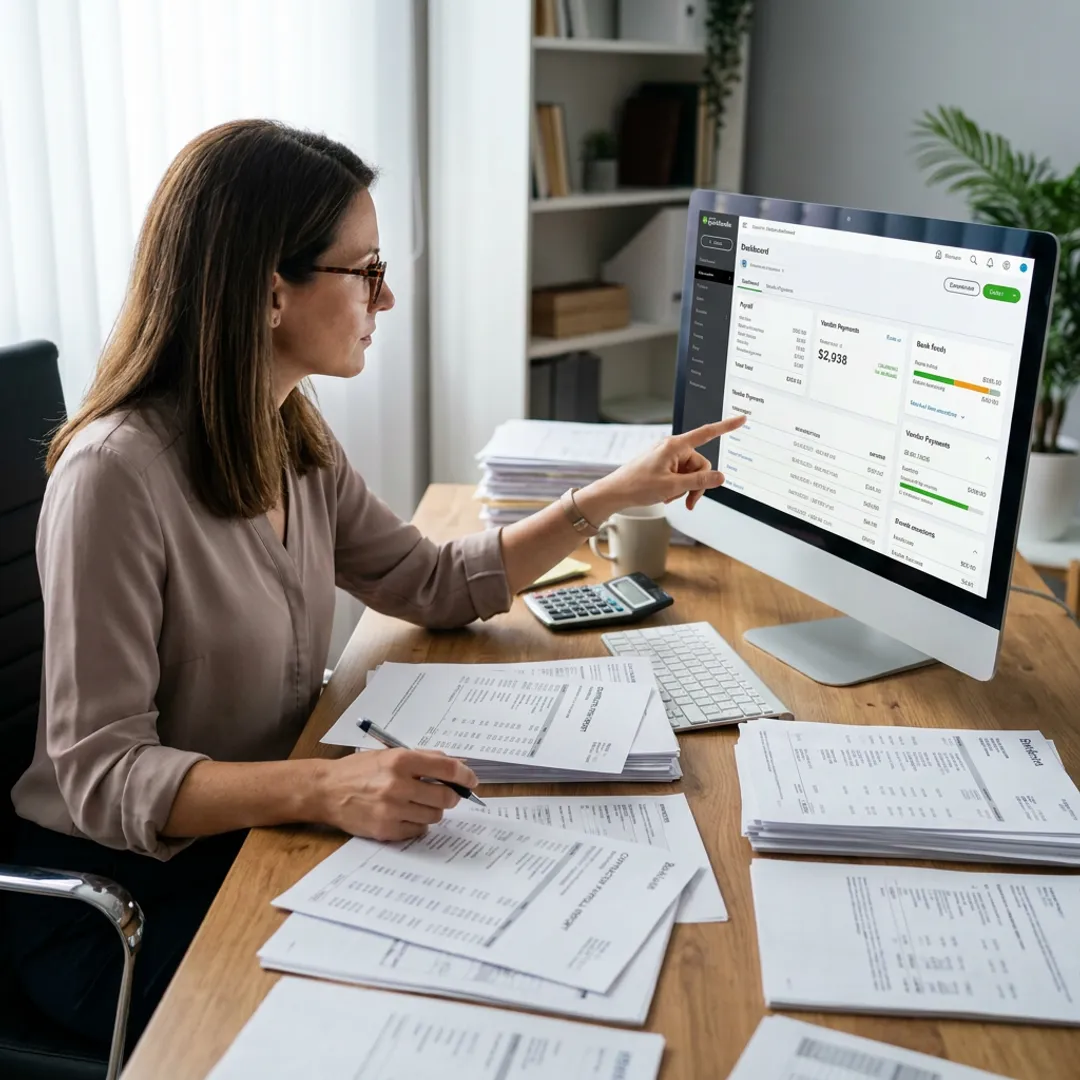 Bookkeeper reviewing payroll reports