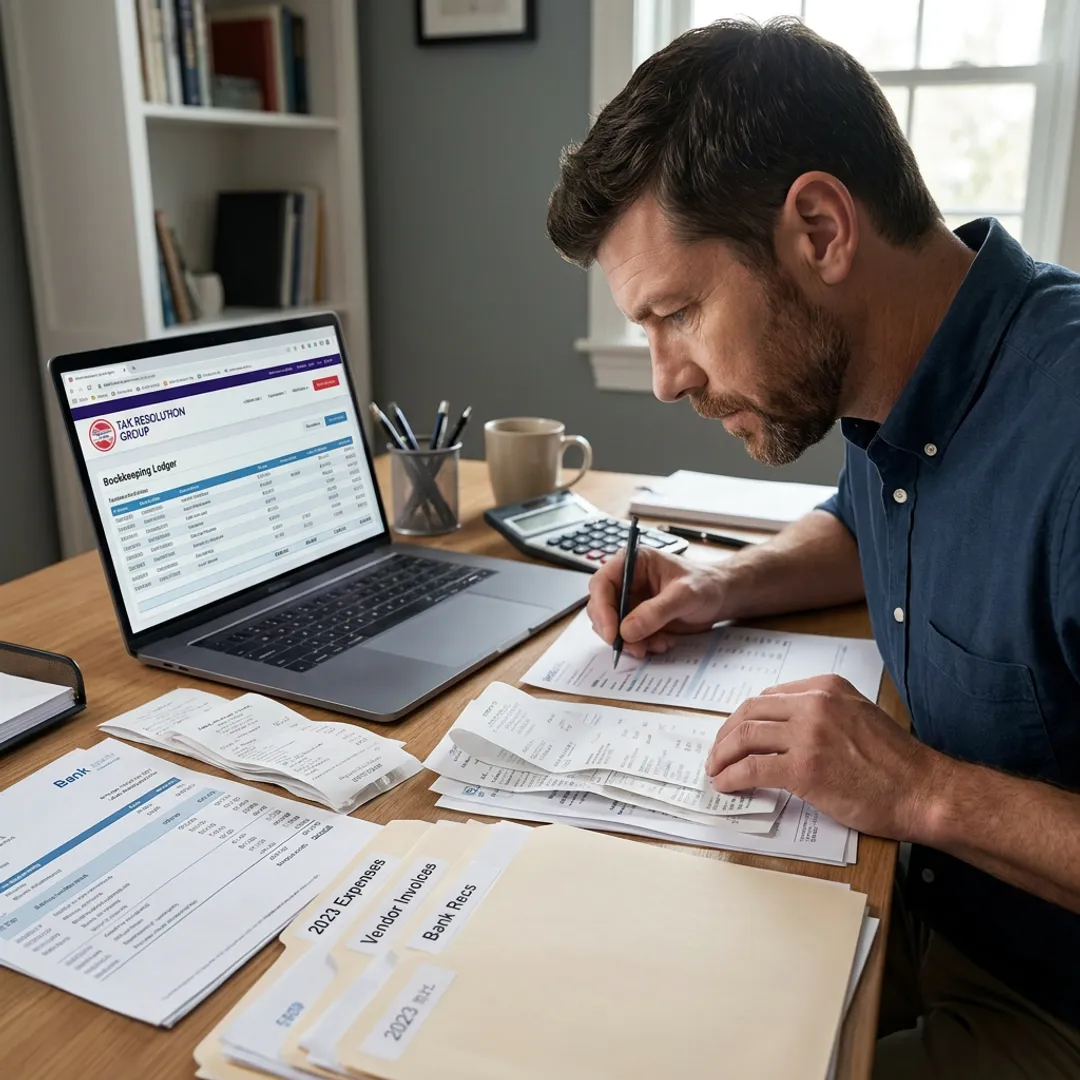 Accountant organizing small business financial records