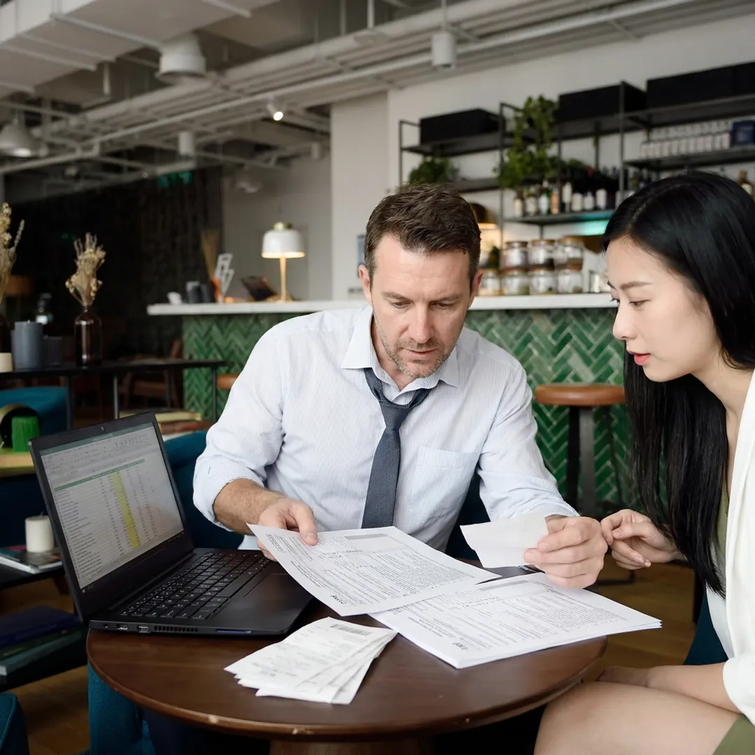 Accountant reviewing tax documents with a client