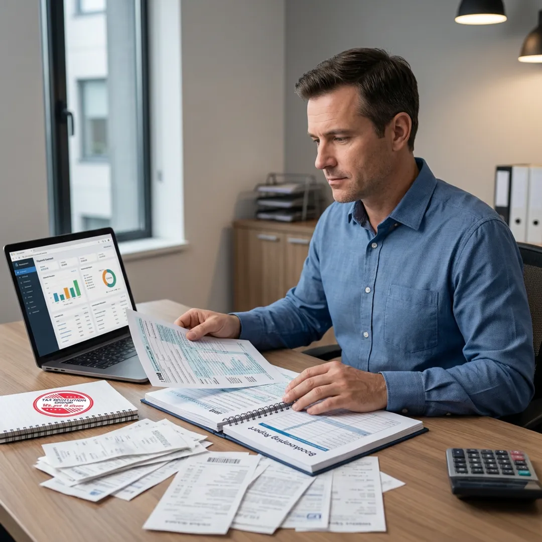 Accountant reviewing tax and bookkeeping reports