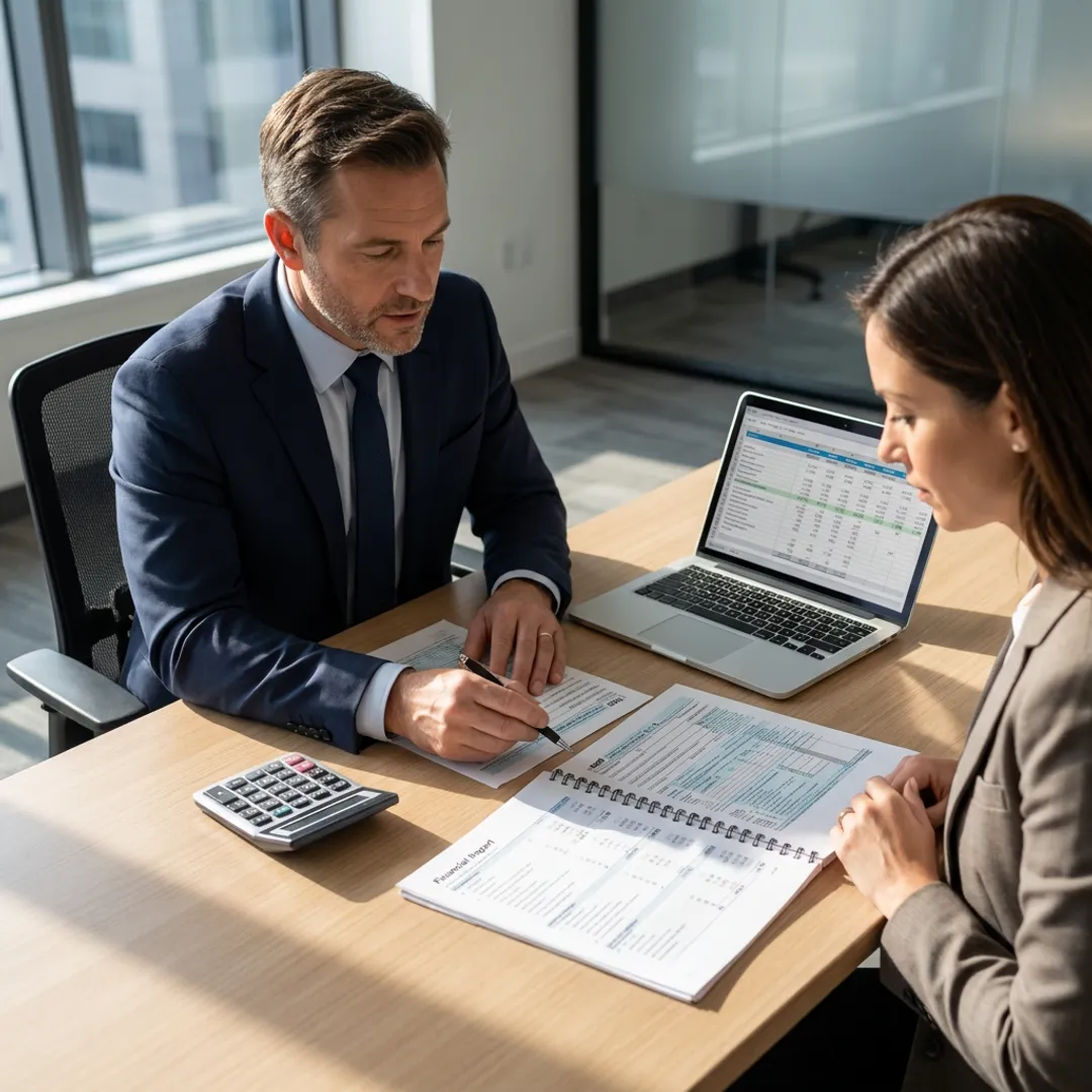 Accountant reviewing tax documents with business owner