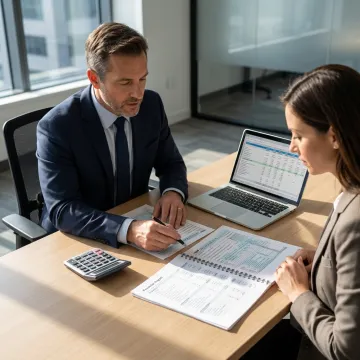 Accountant reviewing tax documents with business owner