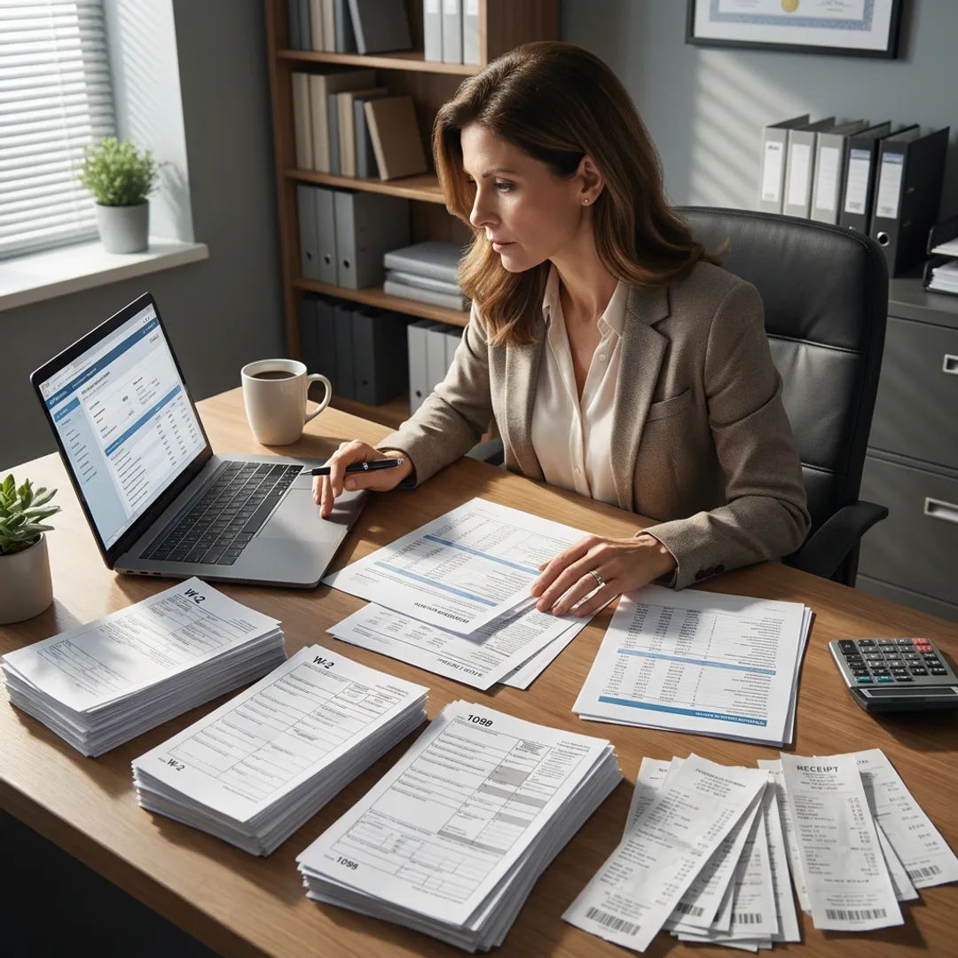 Tax preparer reviewing documents