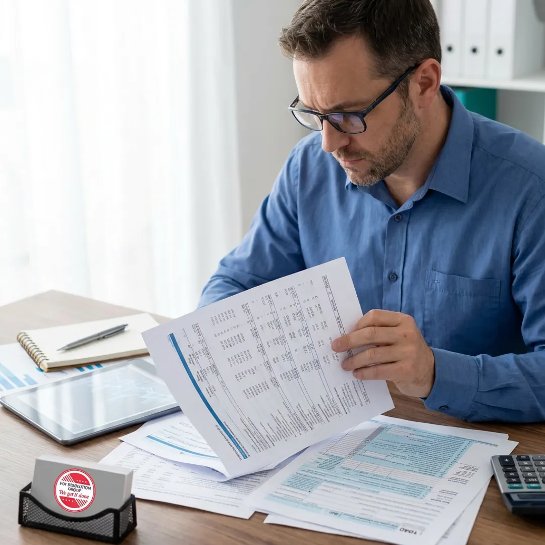 tax advisor reviewing corporate financial documents