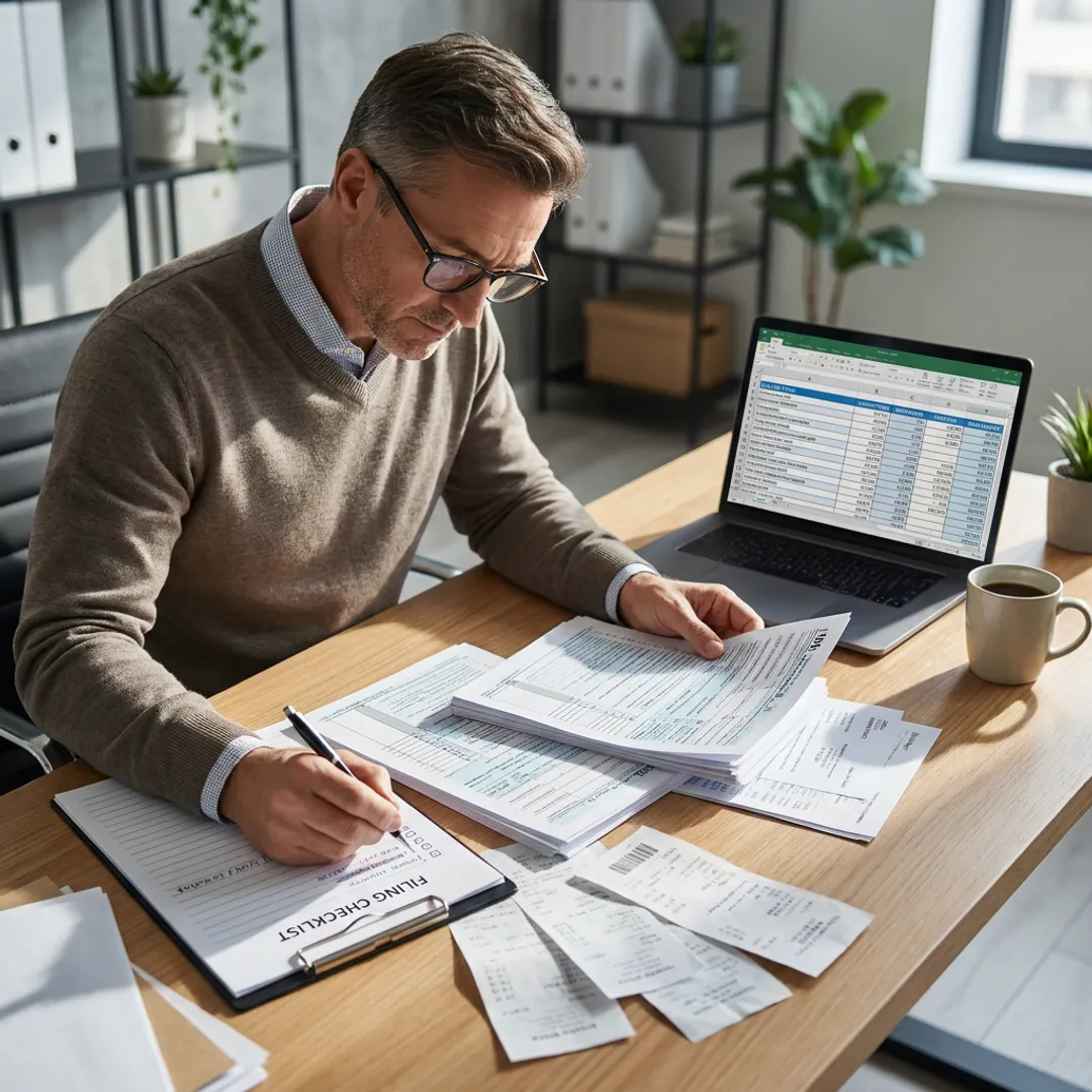 CPA reviewing tax documents with client