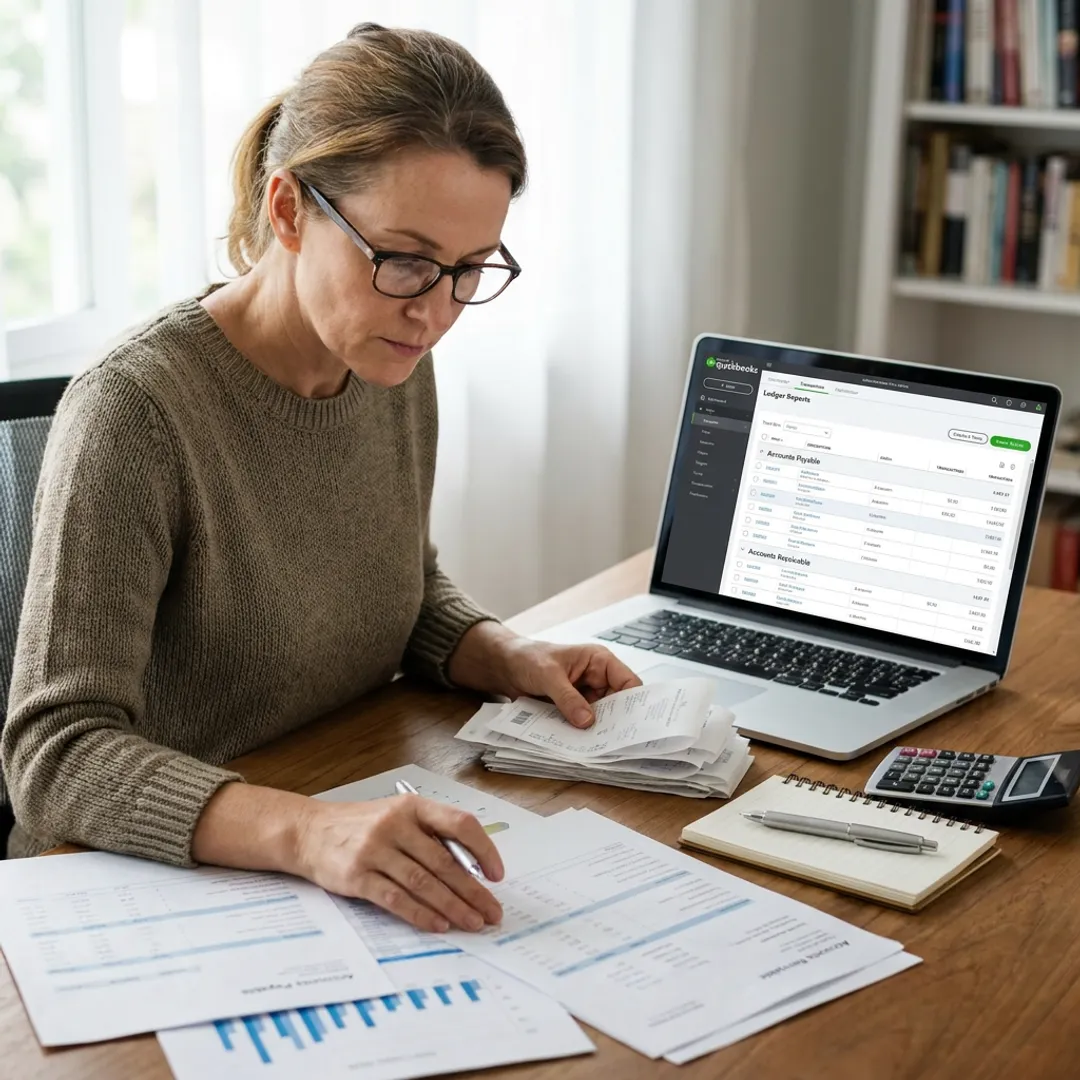 Bookkeeper preparing business financial reports