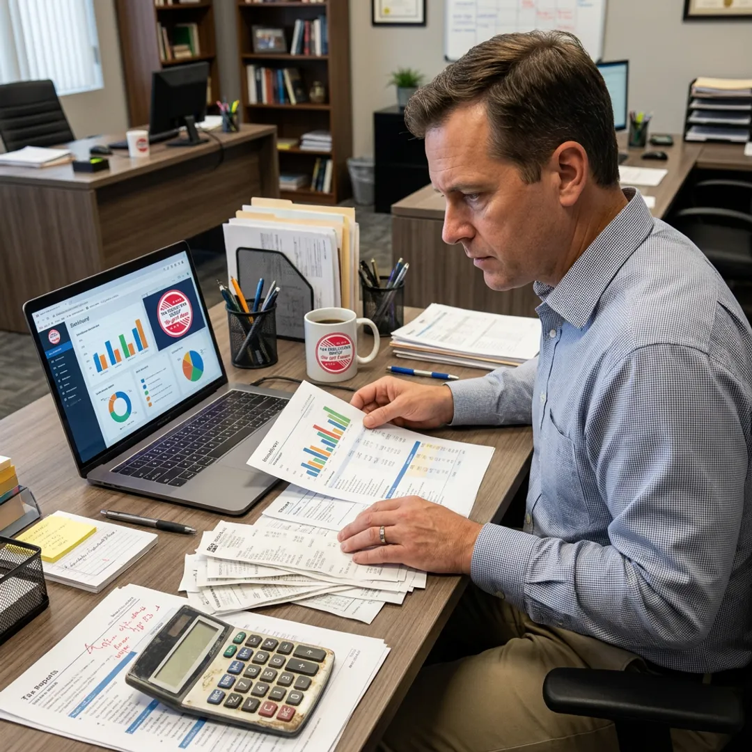 Tax advisor reviewing business financial documents