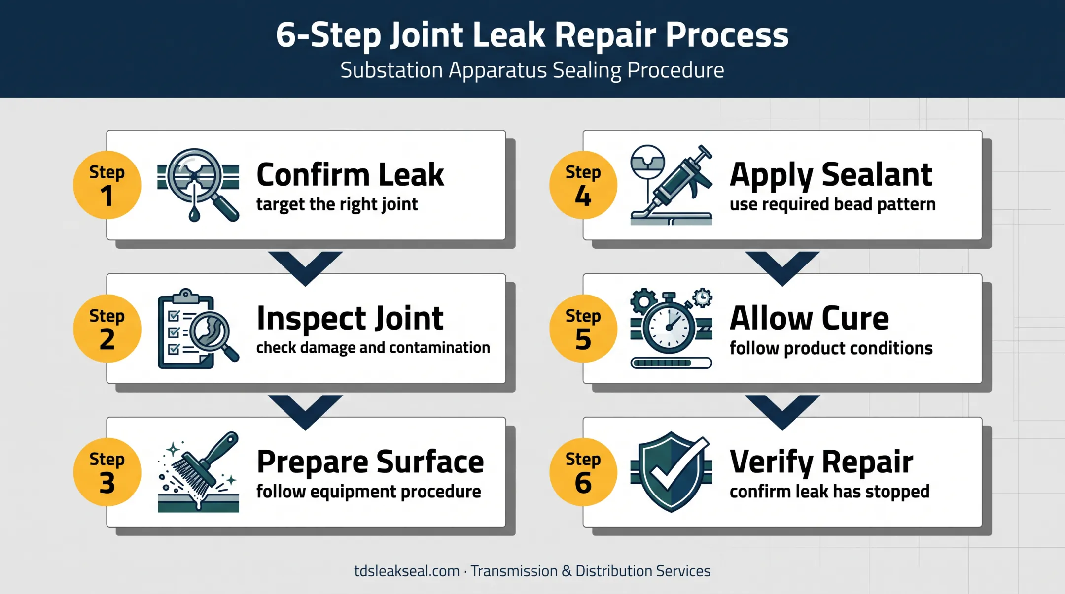 Six-step form-in-place gasket sealant repair sequence