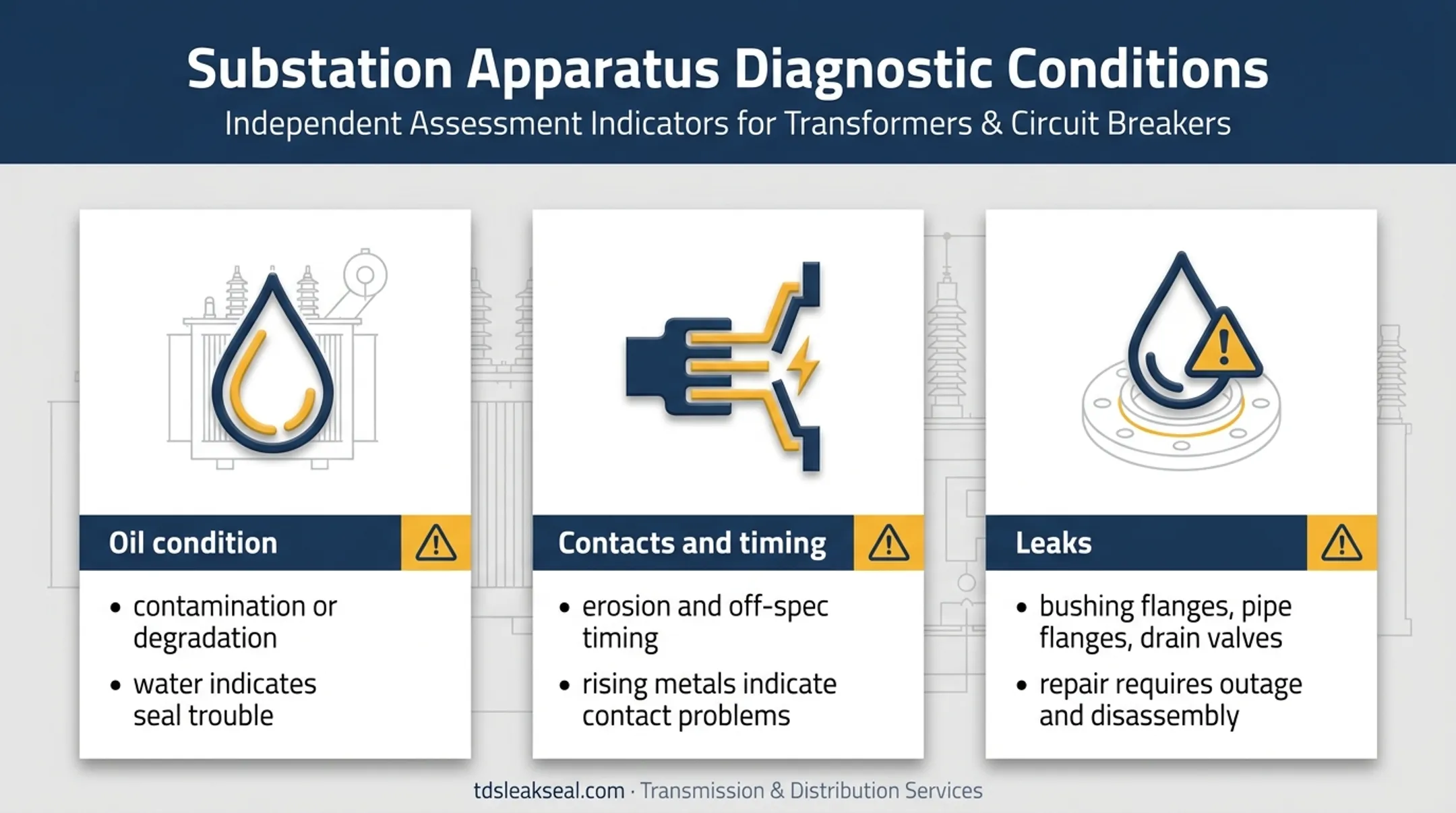 Oil circuit breaker condition concerns and leak inspection points