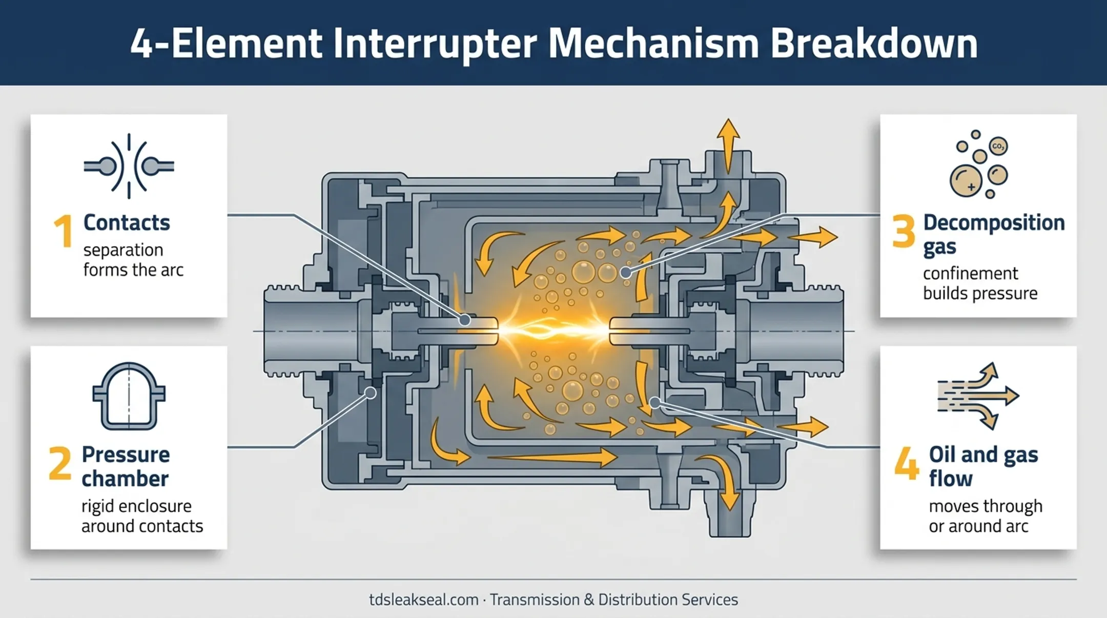 Oil circuit breaker explosion pot arc control mechanism diagram