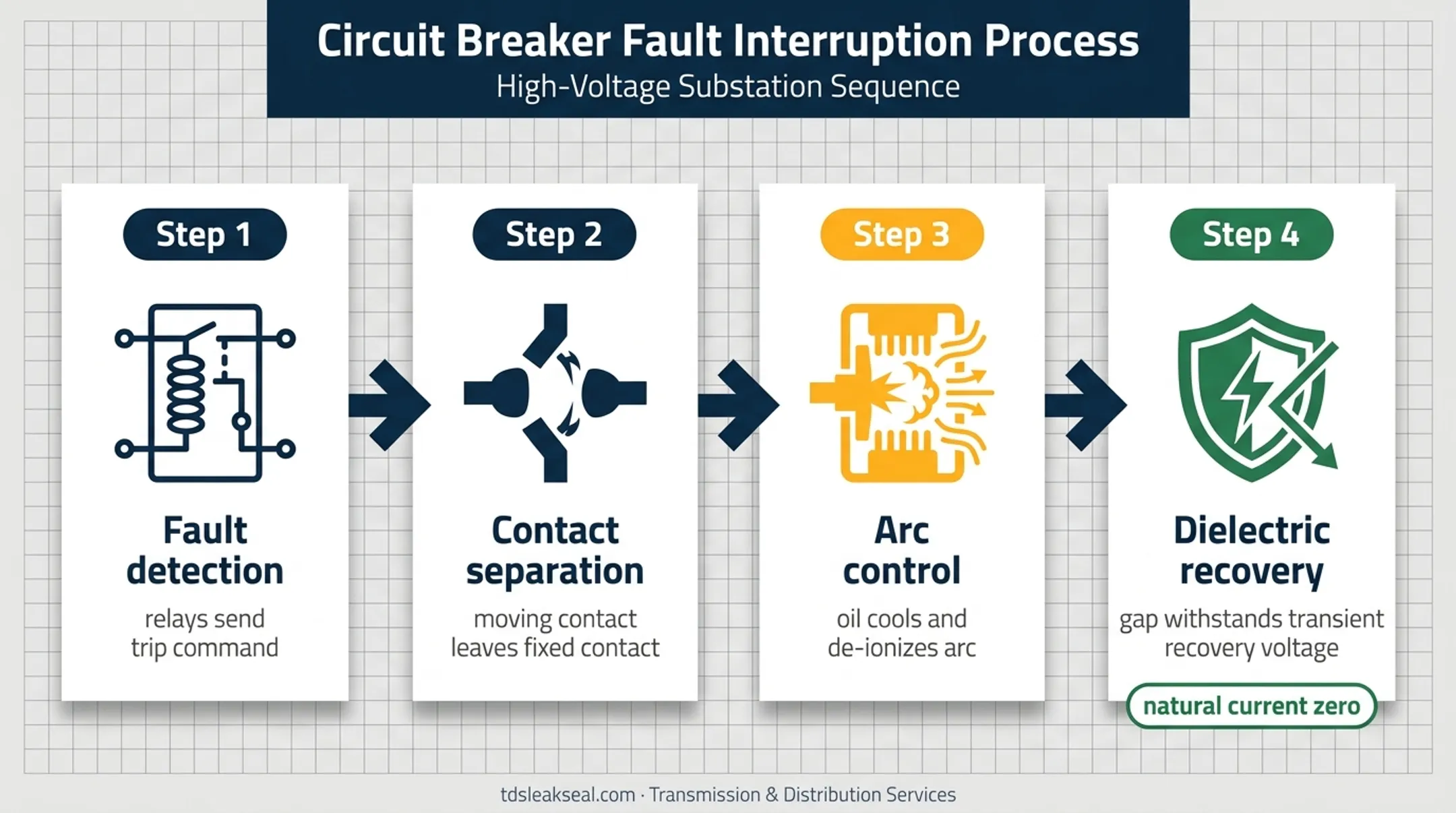 Four-stage oil circuit breaker fault interruption process flow