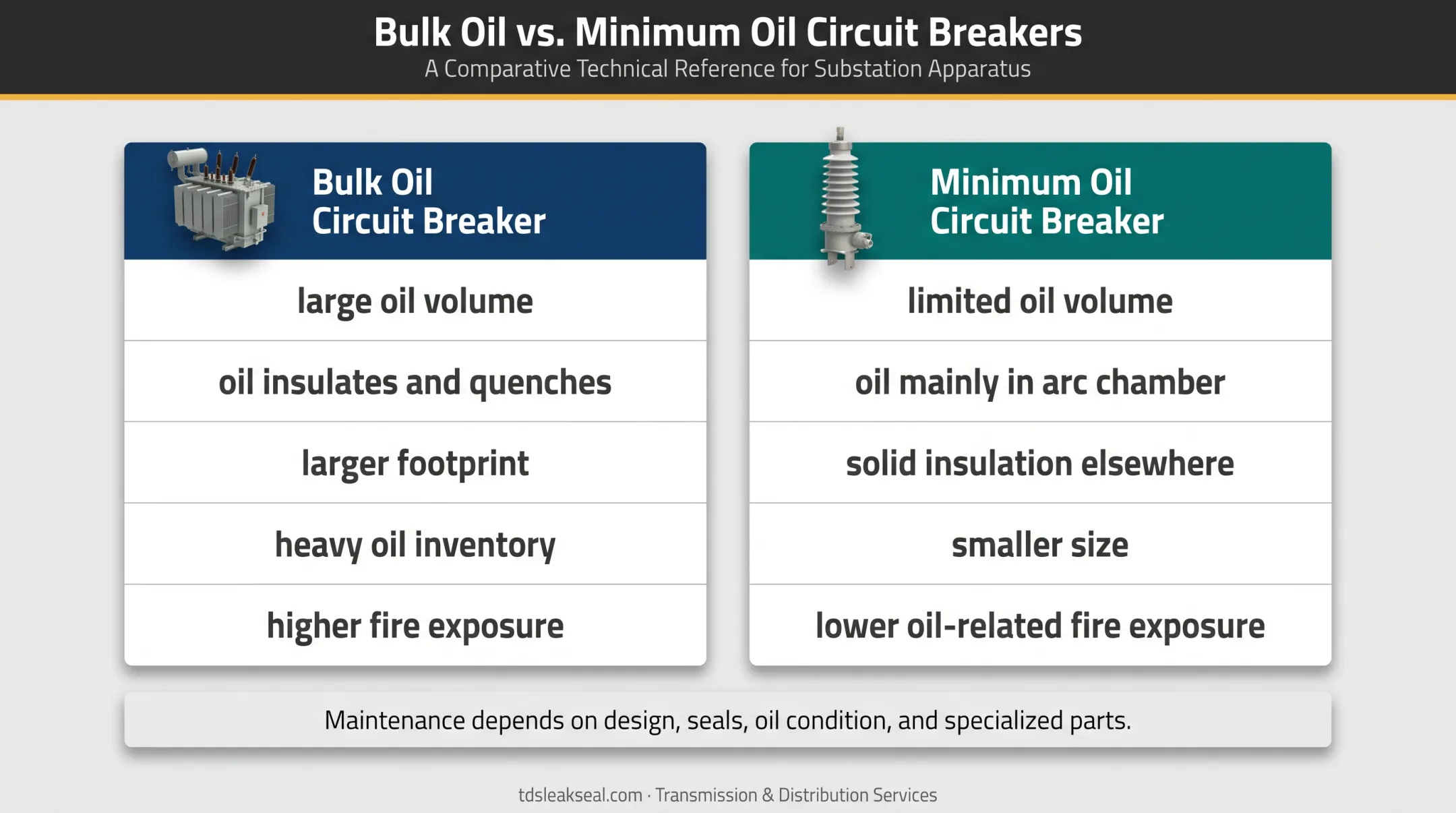 Bulk oil versus minimum oil circuit breaker construction comparison