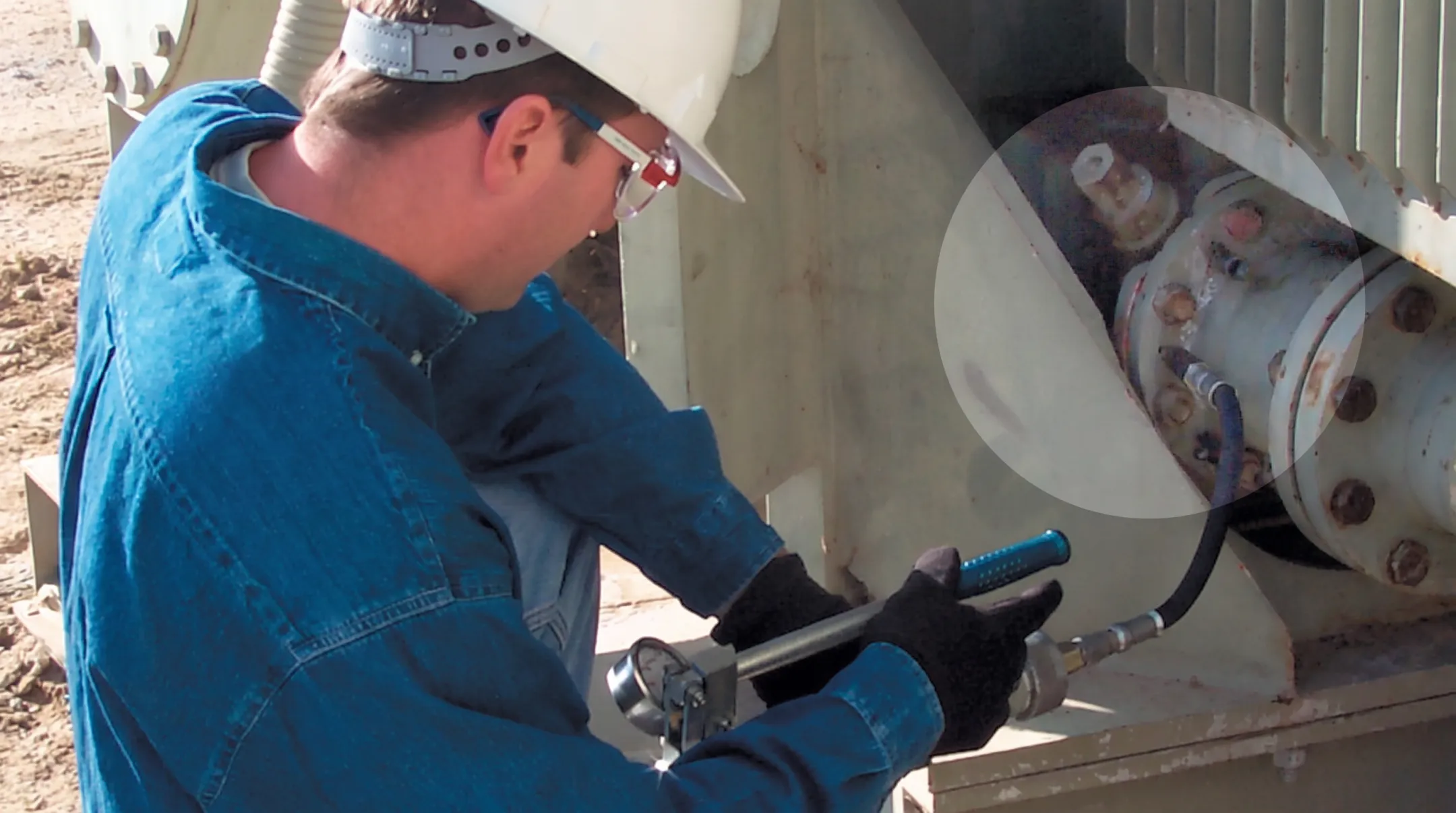 TDS specialists assessing transformer gasket leak at substation equipment