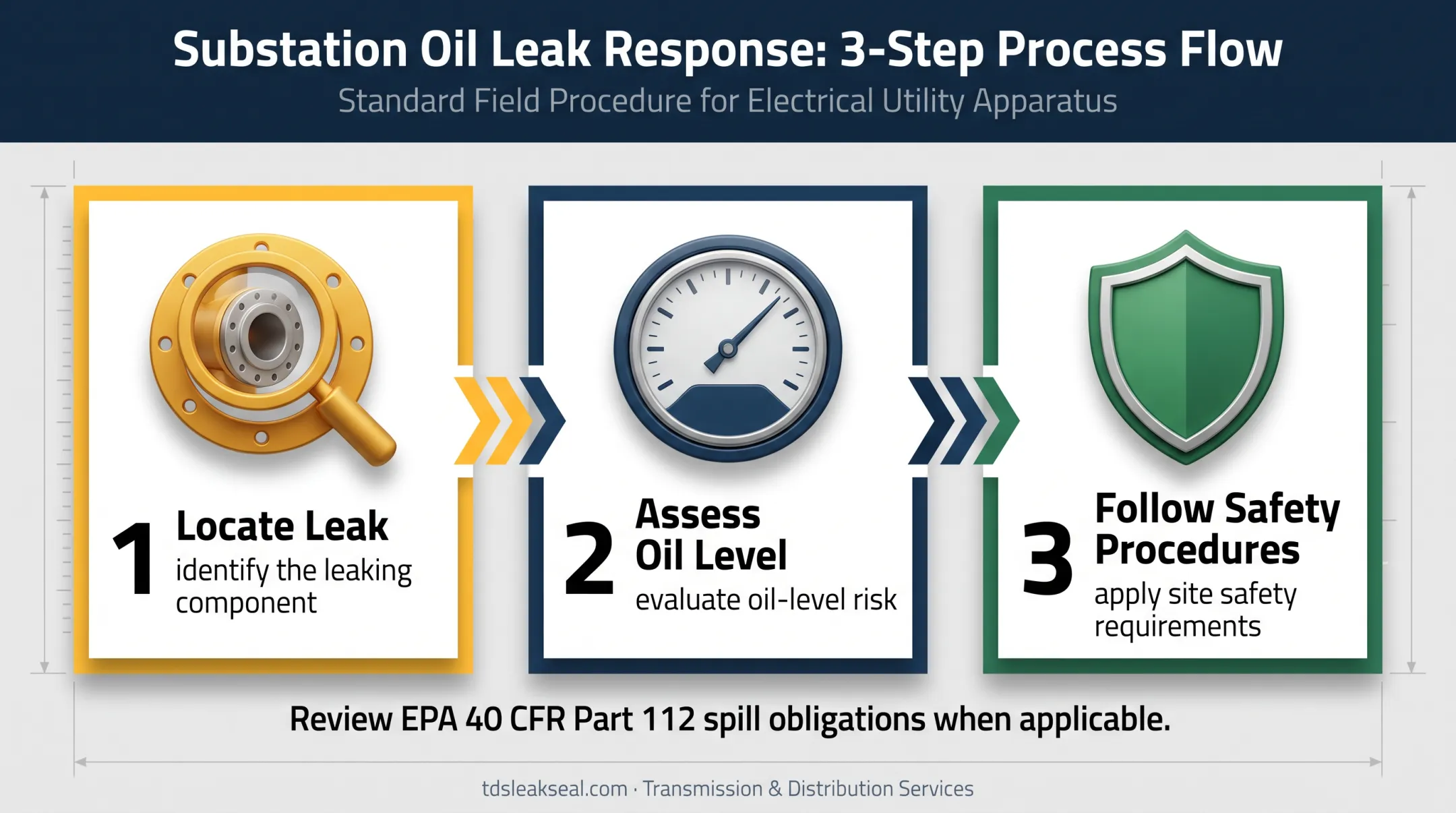 Three-step confirmed transformer oil leak response workflow