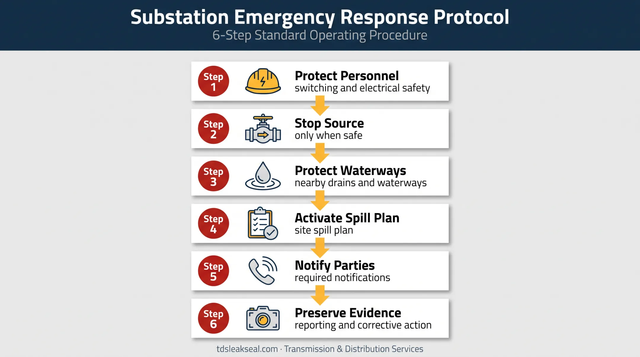 Six-step transformer oil leak emergency response process
