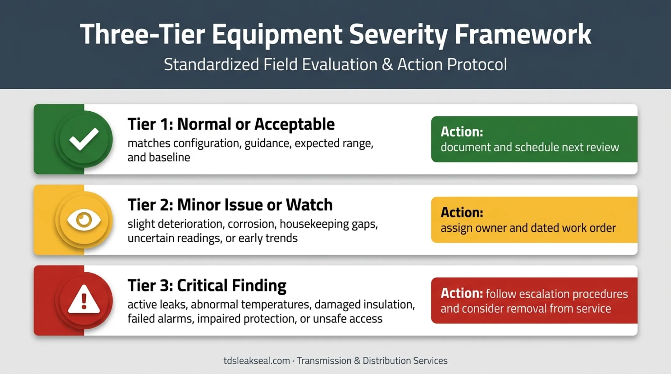 Three-level substation inspection finding severity framework