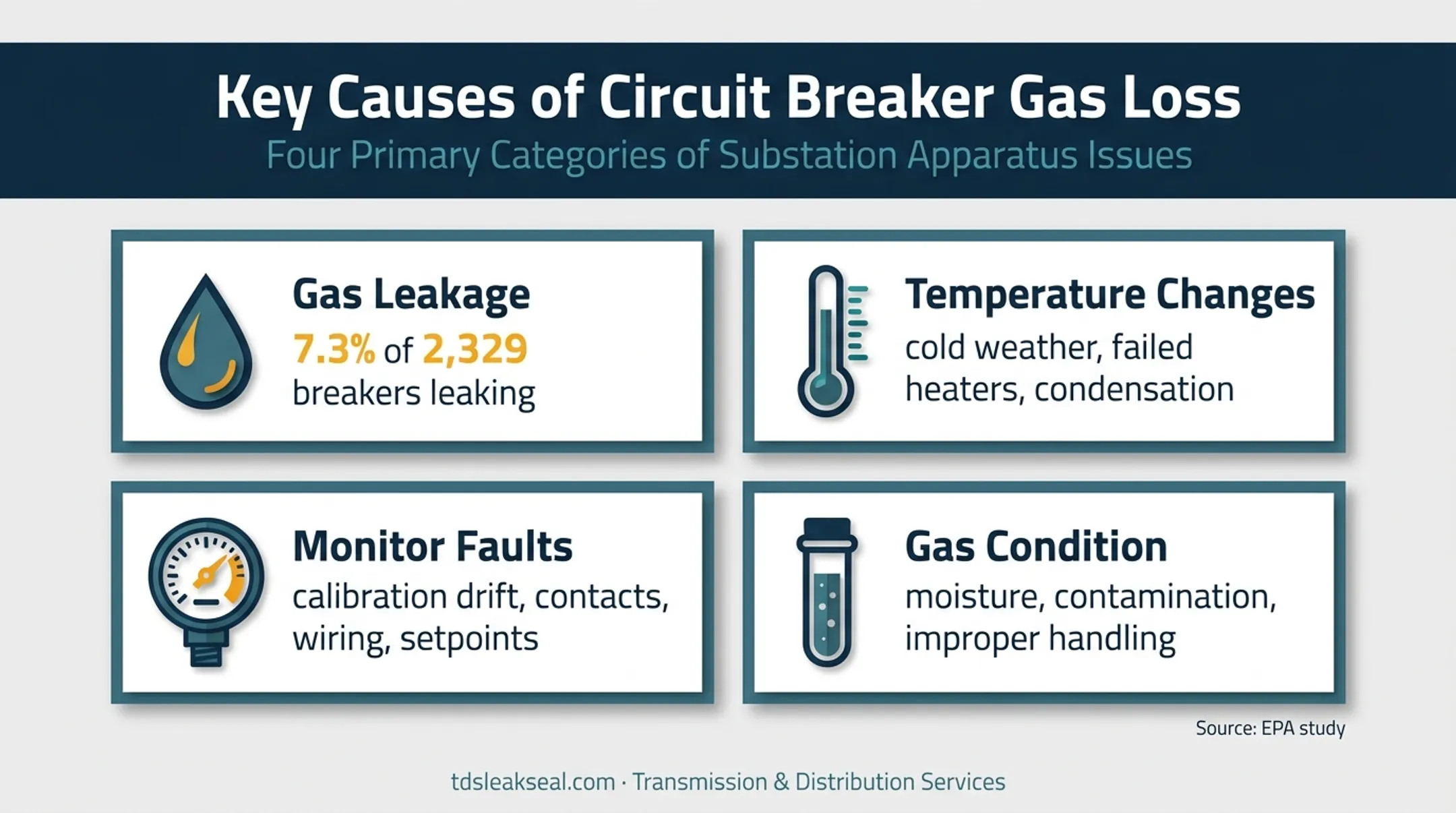 Four common causes of SF6 low pressure alarms infographic