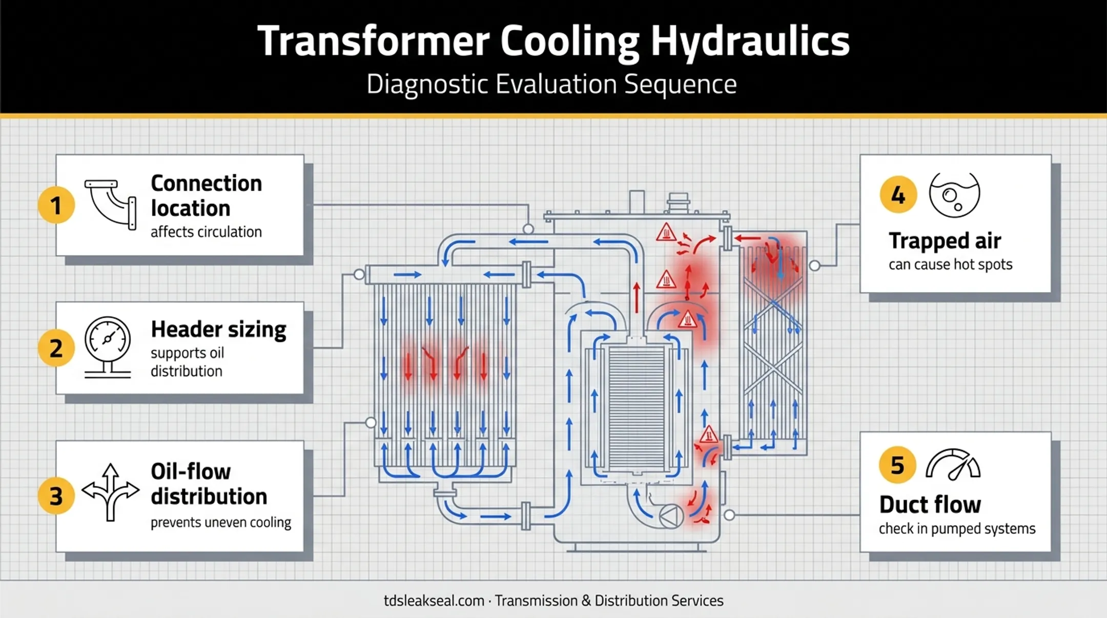 Transformer radiator oil flow and hydraulic hot spot risk diagram