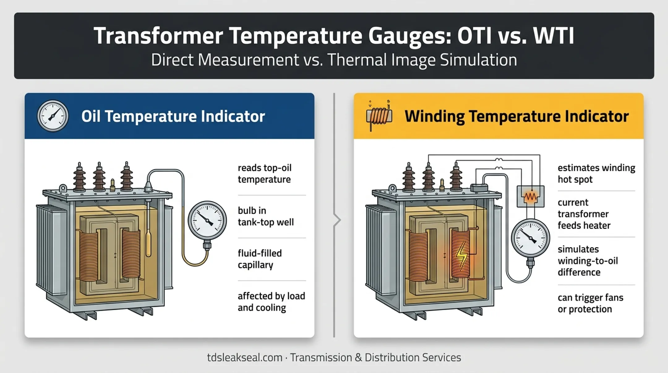 Oil and winding temperature indicator operating principles comparison