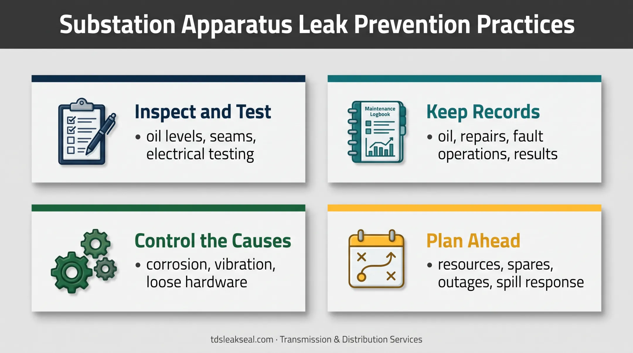 Four-part circuit breaker oil leak prevention planning framework