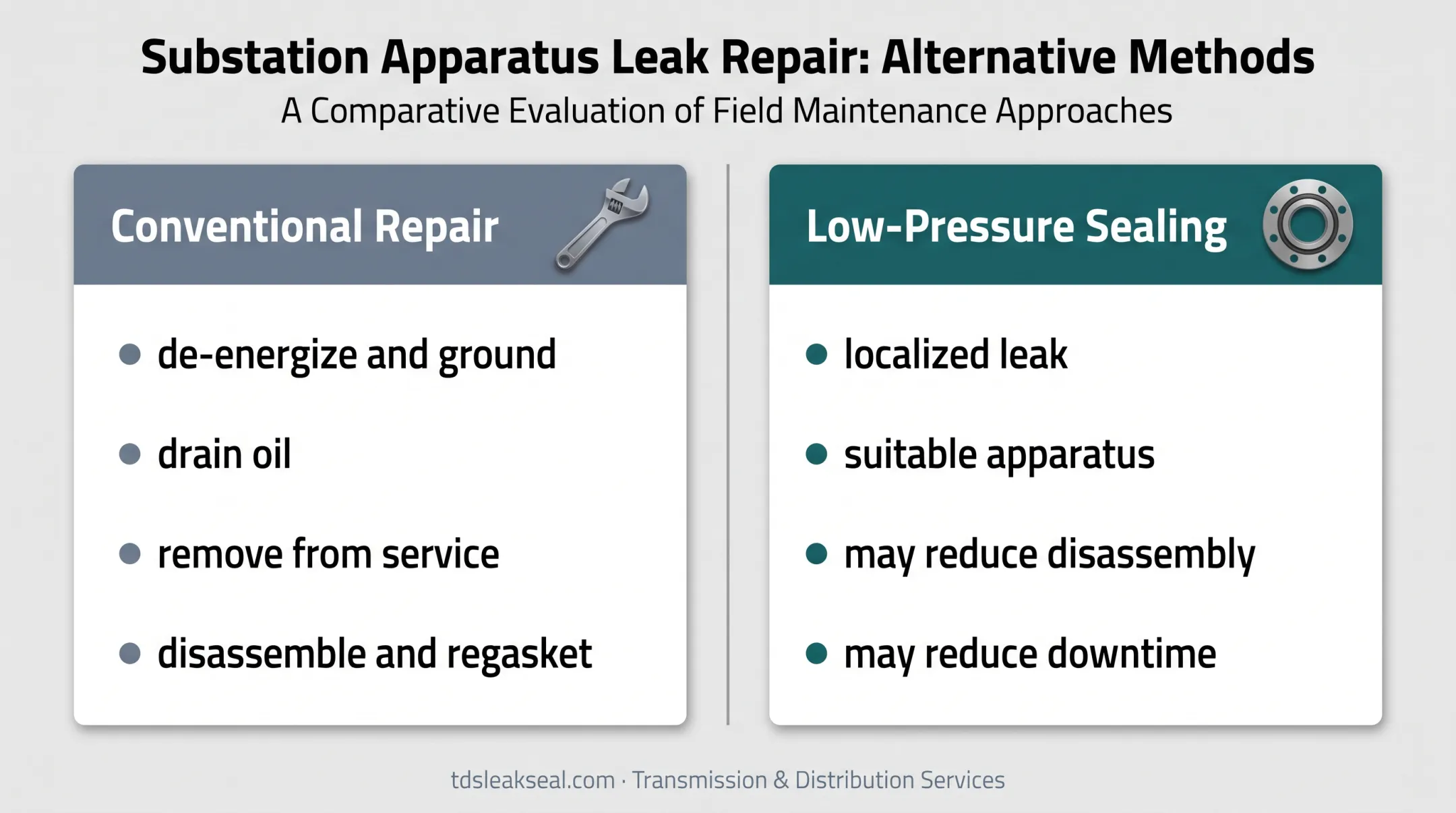 Comparison of conventional repair and low-pressure oil breaker sealing