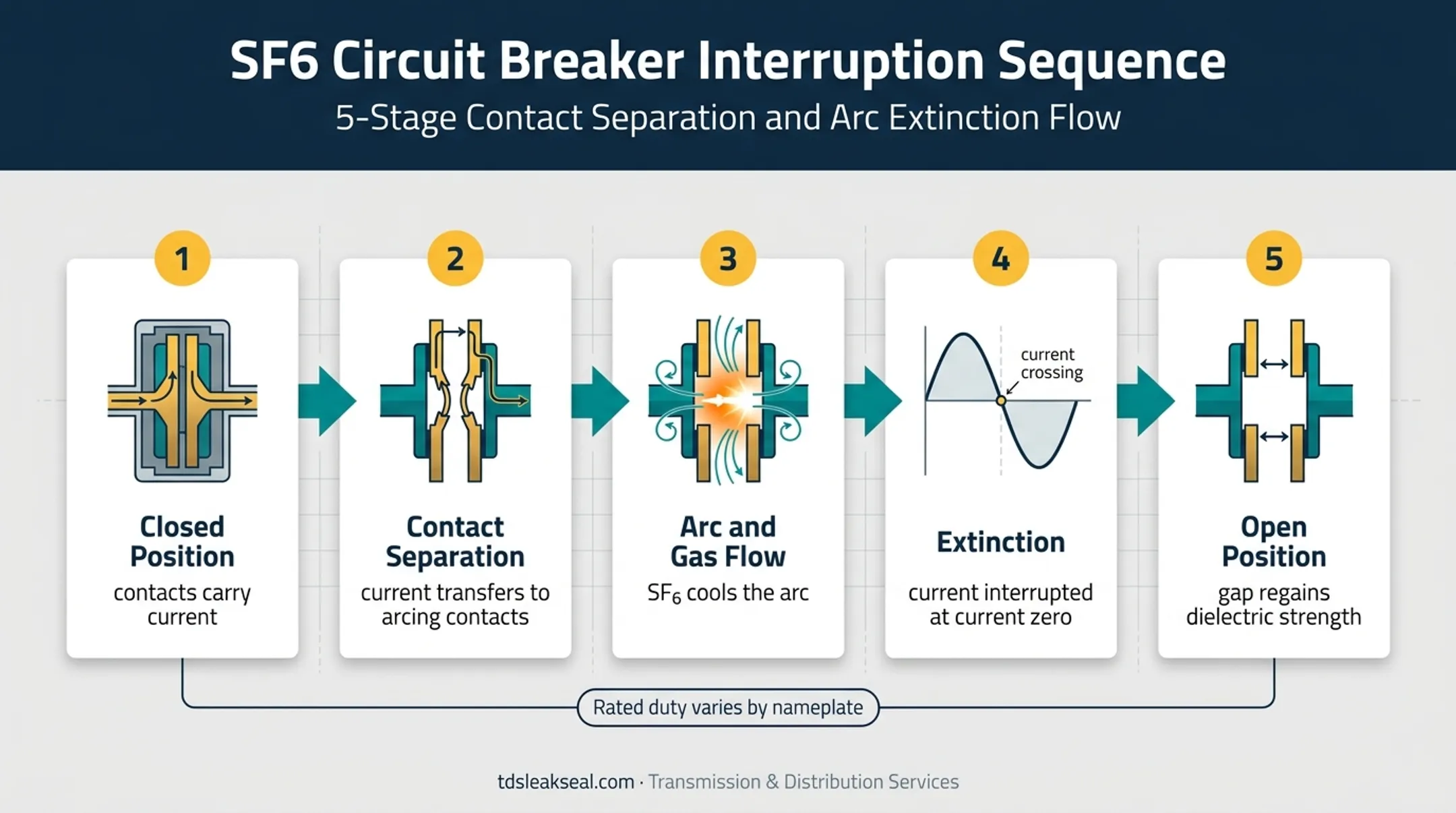 SF6 circuit breaker fault interruption sequence from closed to open