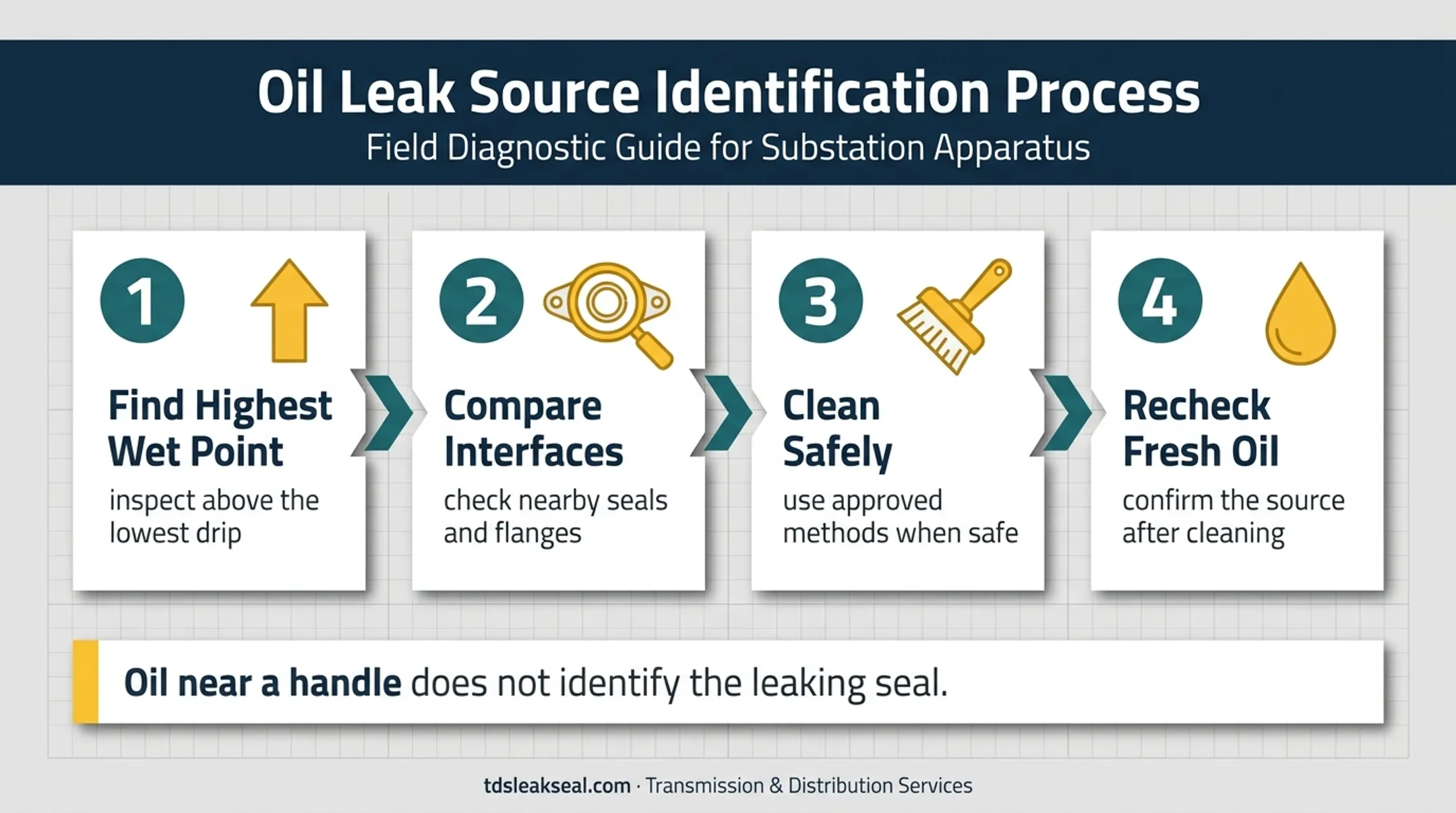 Four-step DETC handle leak source confirmation inspection process