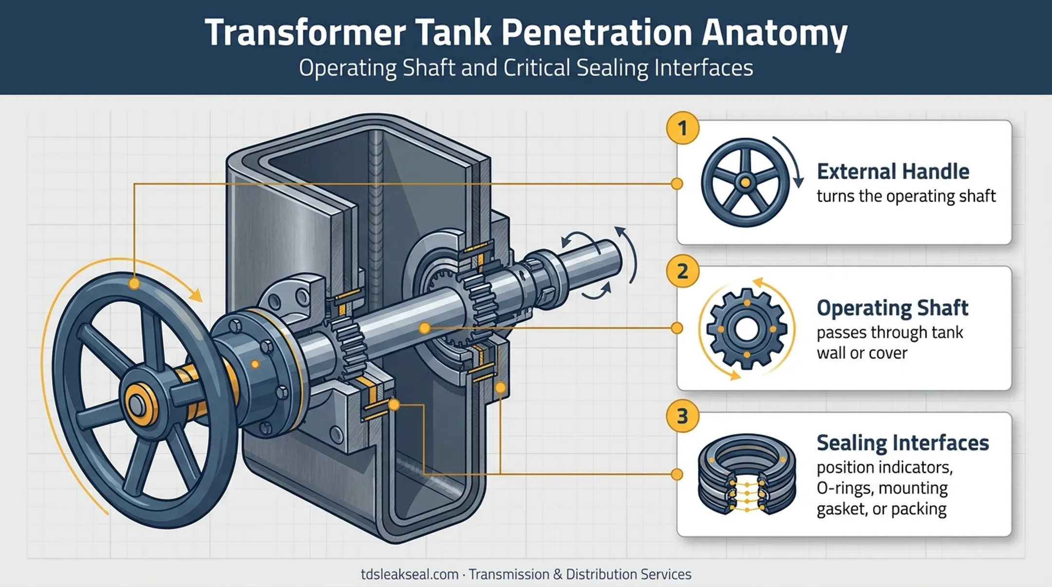 DETC handle shaft and transformer tank sealing interface diagram