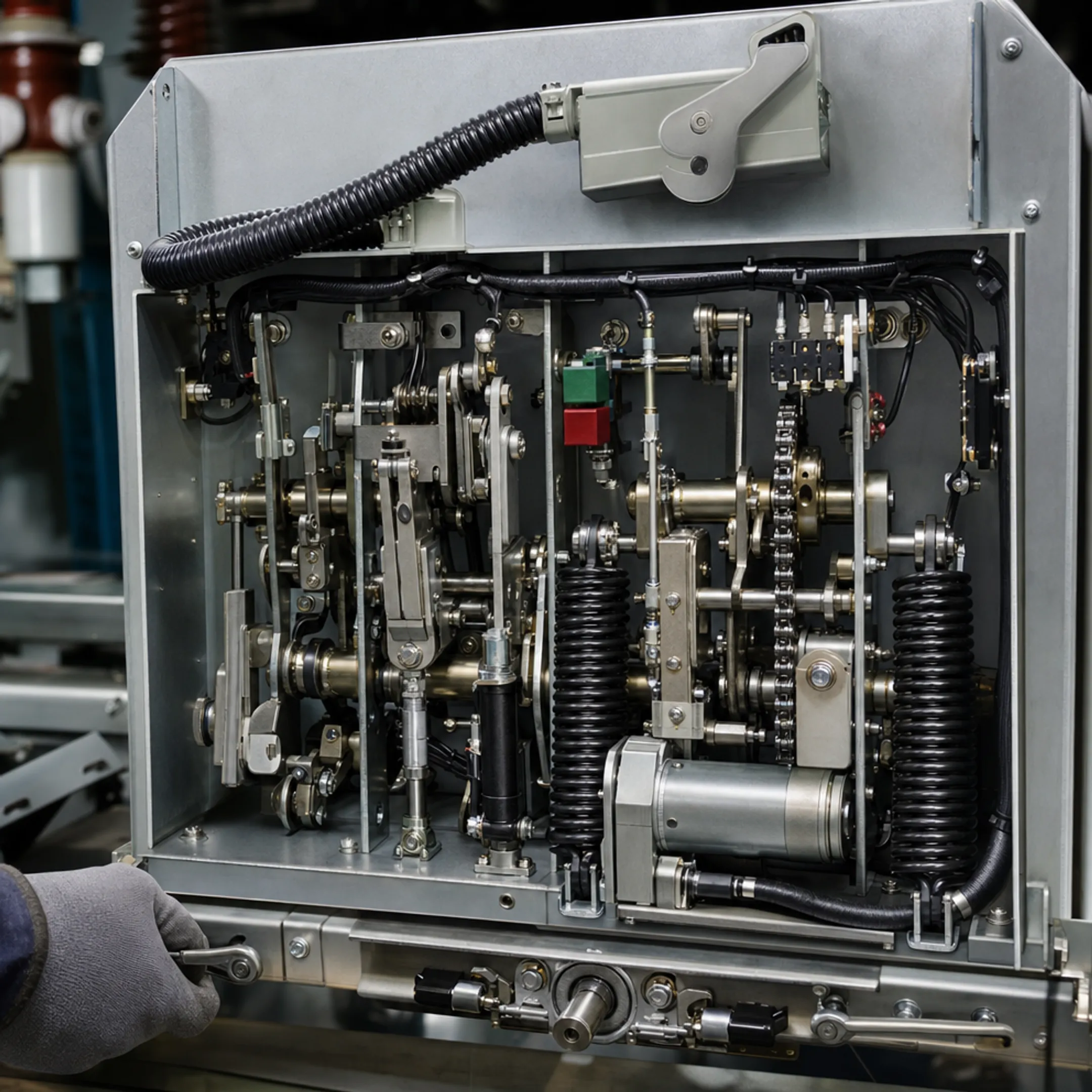 SF6 circuit breaker operating mechanism components showing common wear points