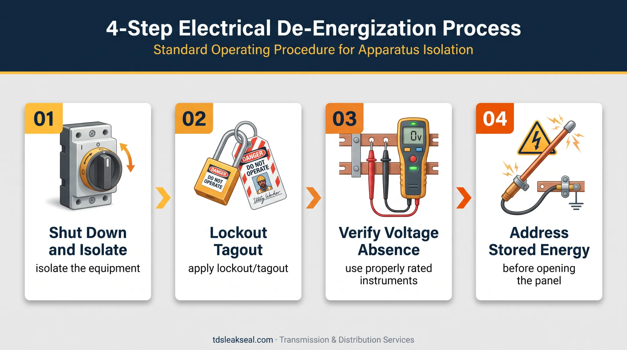 Four-step electrical panel de-energization and verification process
