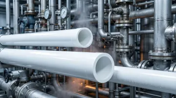 PTFE-lined industrial pipe system in chemical processing facility