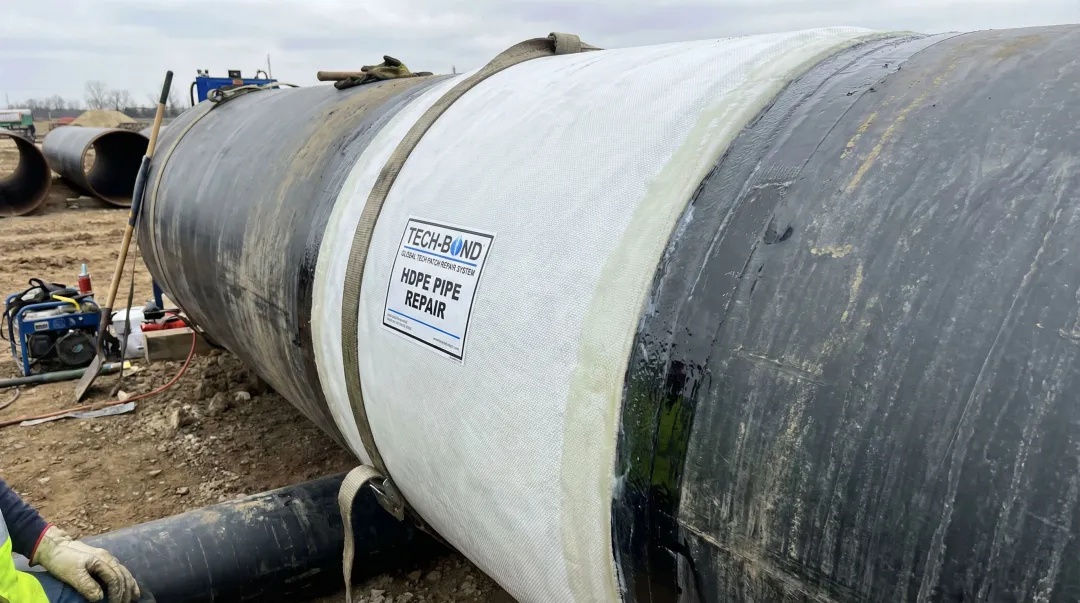 Tech-Bond TPRS molecular bonding patch repair on large-diameter HDPE pipe system