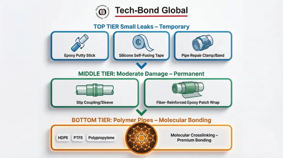 Pipe repair method selection guide from temporary fixes to molecular bonding systems