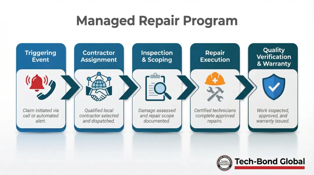 5-step managed repair contractor program process from claim to warranty completion
