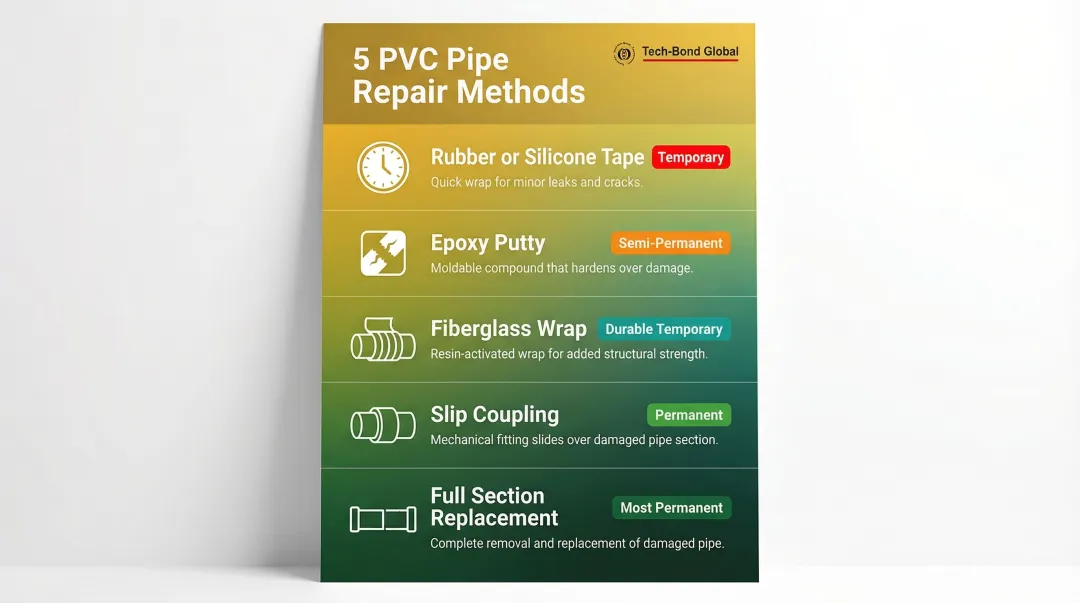 Five PVC pipe repair methods ranked from temporary to permanent fix