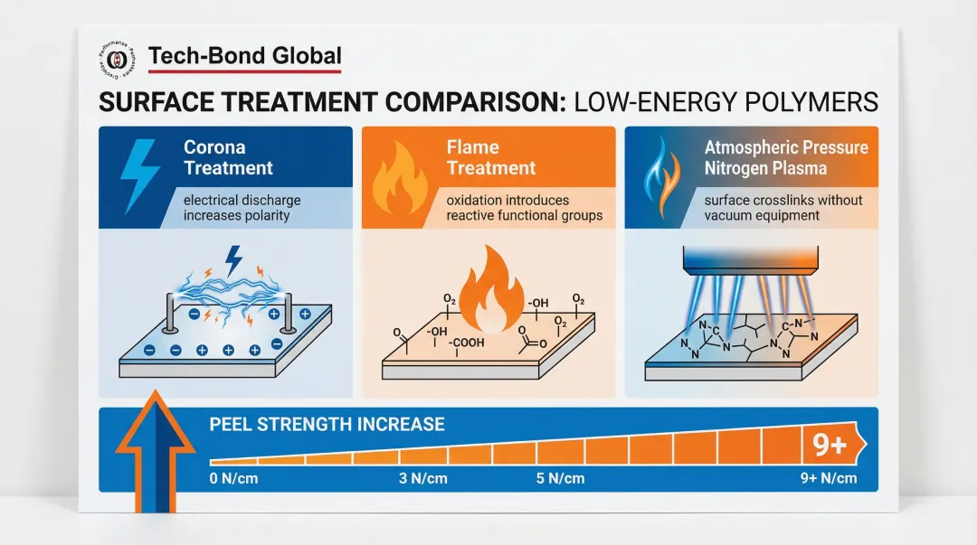 Three polymer surface treatment methods corona flame and plasma modification process