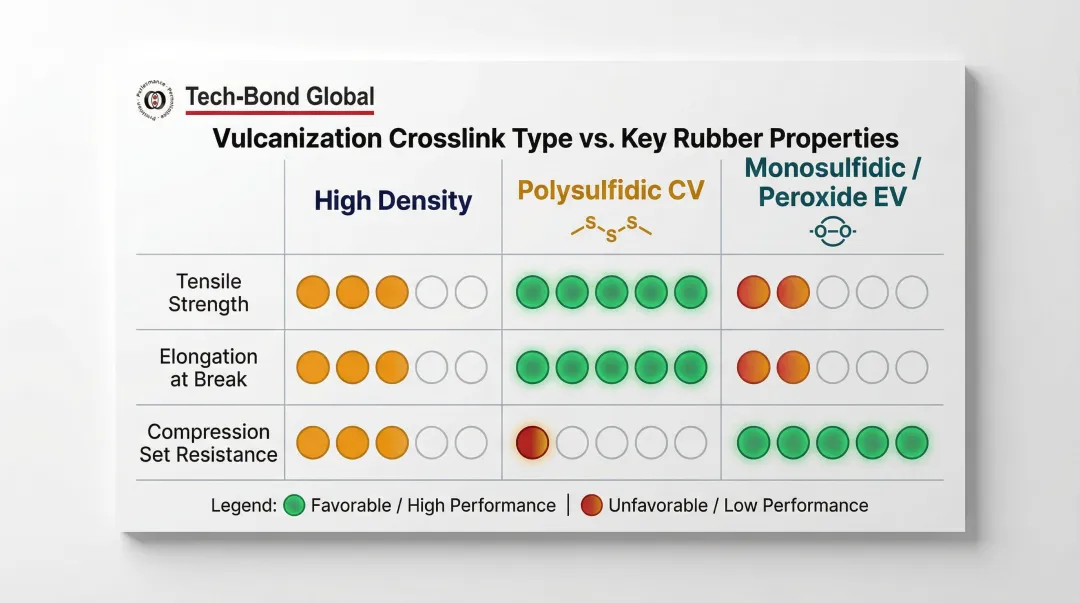 Crosslink density types comparison chart tensile strength elongation and compression set properties