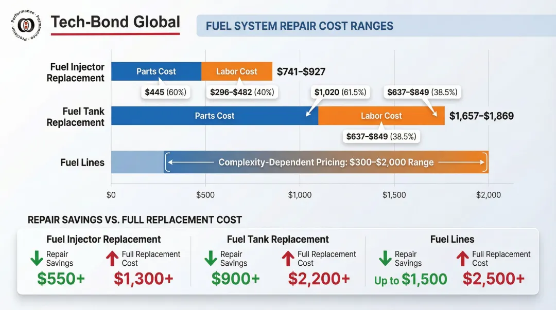 Fuel system repair versus replacement cost comparison chart by component type