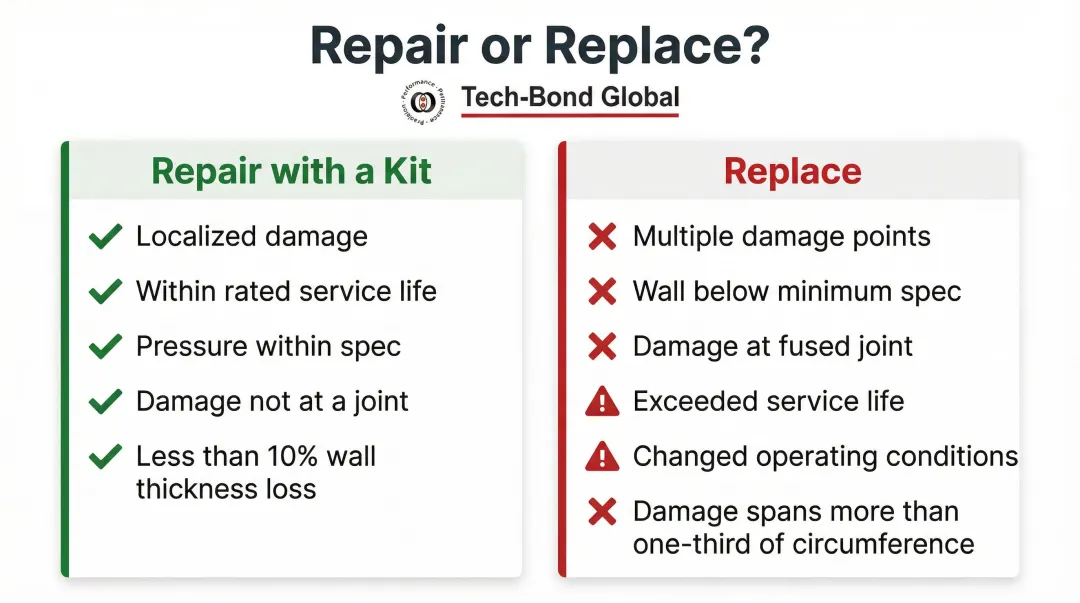 HDPE pipe repair versus replacement decision criteria side-by-side comparison chart