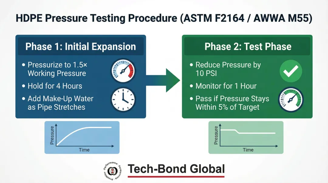 ASTM F2164 HDPE pipe pressure testing two-phase process flow diagram