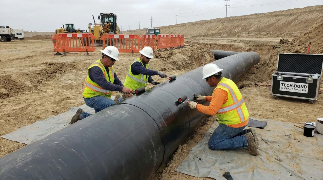 Tech-Bond polymer repair system applied to large-diameter HDPE pipeline in field