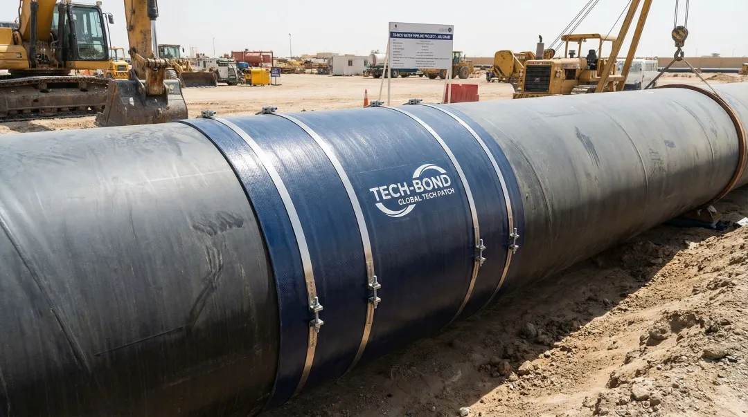 Tech-Bond TPRS molecular bonding patch repair on large-diameter HDPE industrial pipe