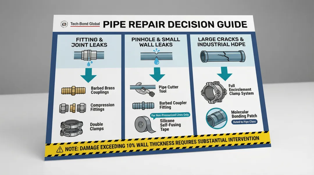 Polyethylene pipe repair method selection guide by damage type and pipe size