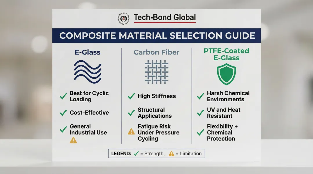 Composite bonding material selection comparison chart E-glass carbon PTFE-coated fiber